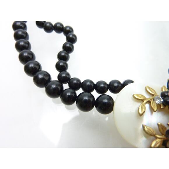 Vintage Beaded Double Strand Choker Necklace Adjustable Faux Diamond Shell - Picture 5 of 7